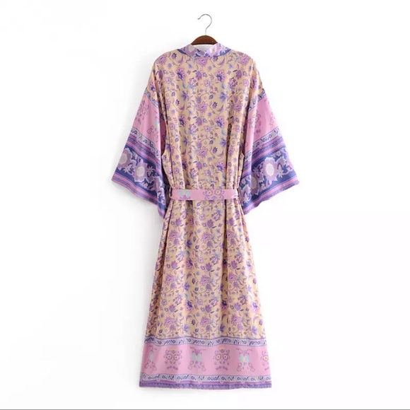 Boho gypsy kimono maxi duster pink purple cover up - Picture 2 of 6